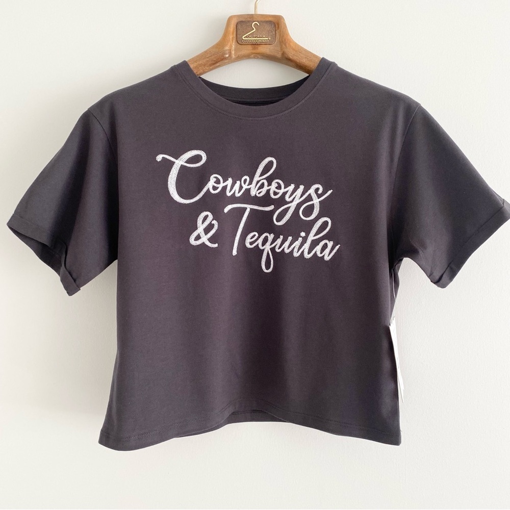 Cowboys & Tequila Embroidered Black Organic Cotton, Concert Graphic Tee